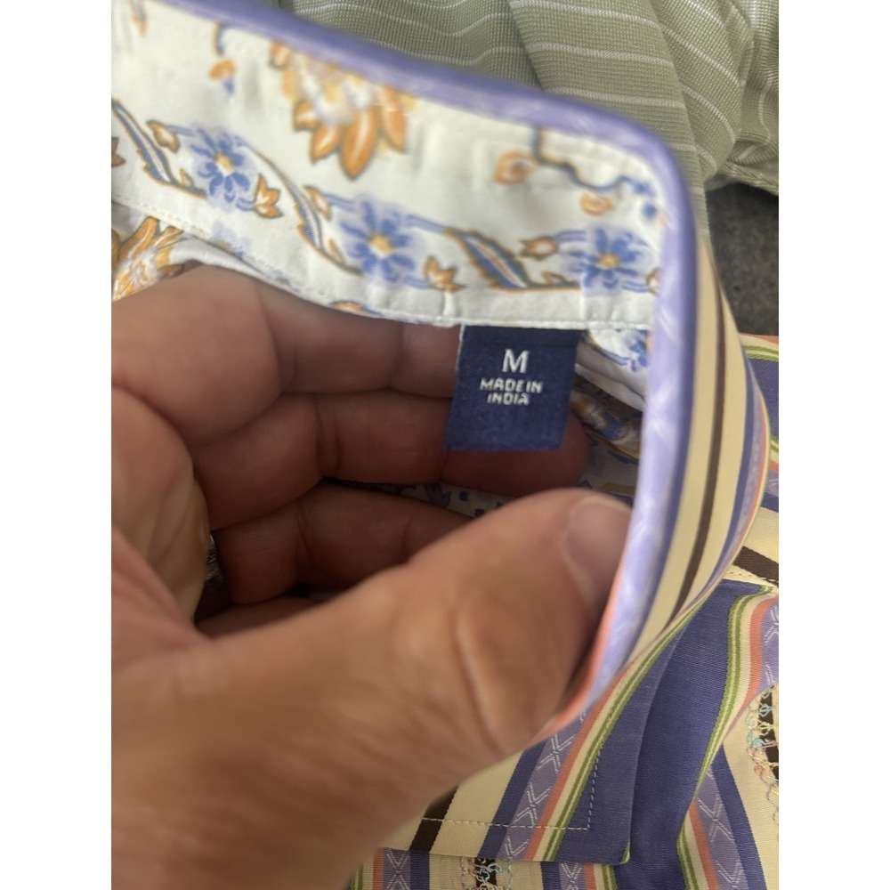 Robert Graham Geometric Shirt Men's M Striped Flip Cuffs Embroidered - Picture 3 of 10
